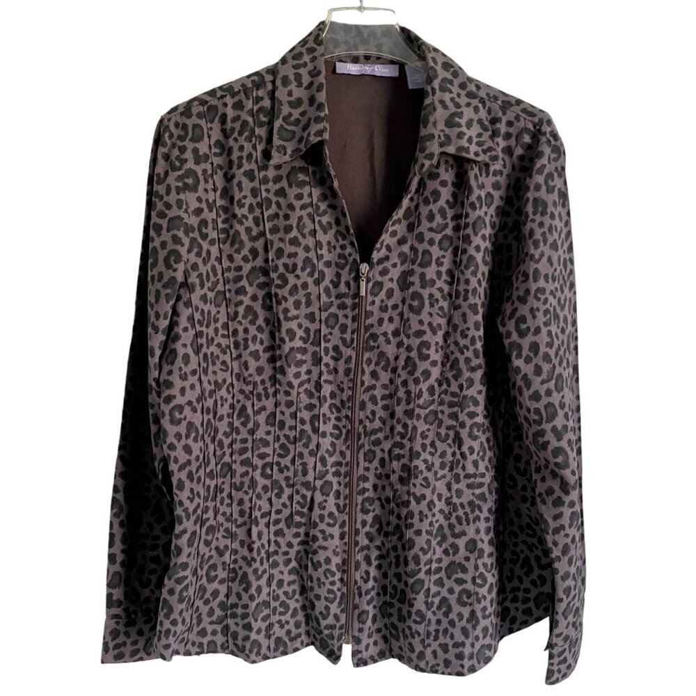 Harmony & Vine Purple Black Animal Print Full Zip Lightweight Jacket Women's XL